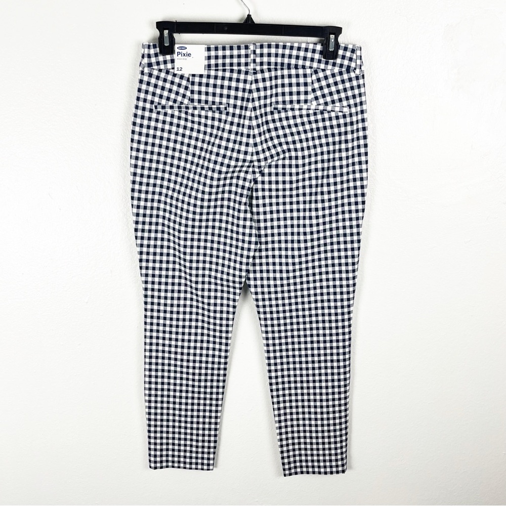 OLD NAVY Blue White Gingham Checkered Plaid Pixie High Rise Cropped Pants  12 - Picture 2 of 12